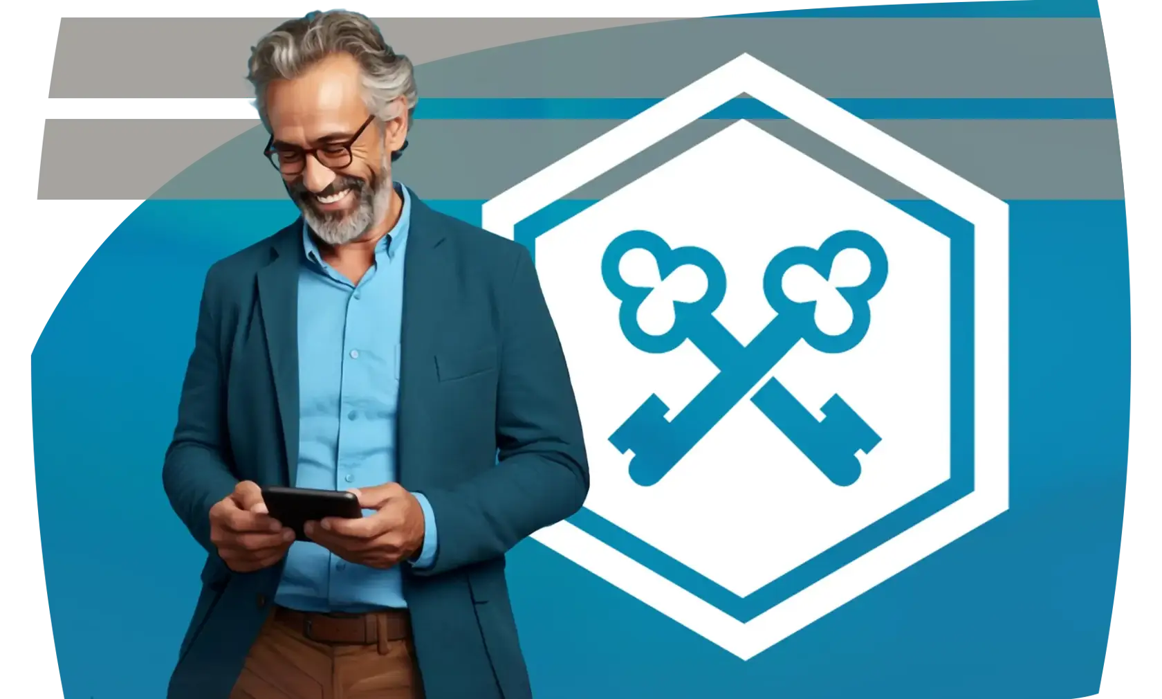 An individual holding a tablet with the Tontine Trust logo in the background